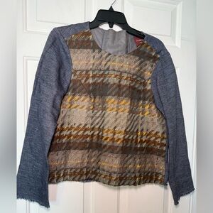 Marche 21 Cristina Taroni Brocade Blouse XSmall Made In Italy Pleated Plaid Boho